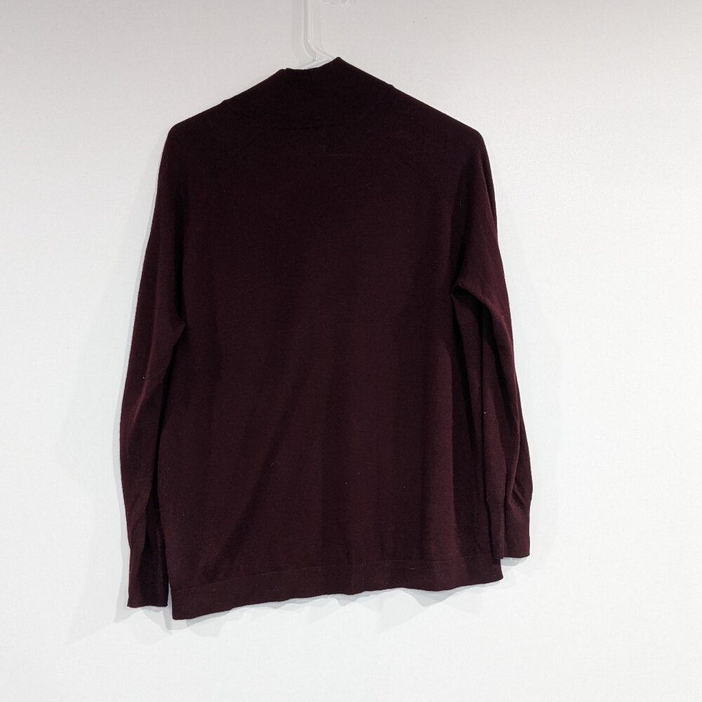 Massimo Dutti Silk Wool Blend Fine Knit Mock Neck Sweater Burgundy Size Small